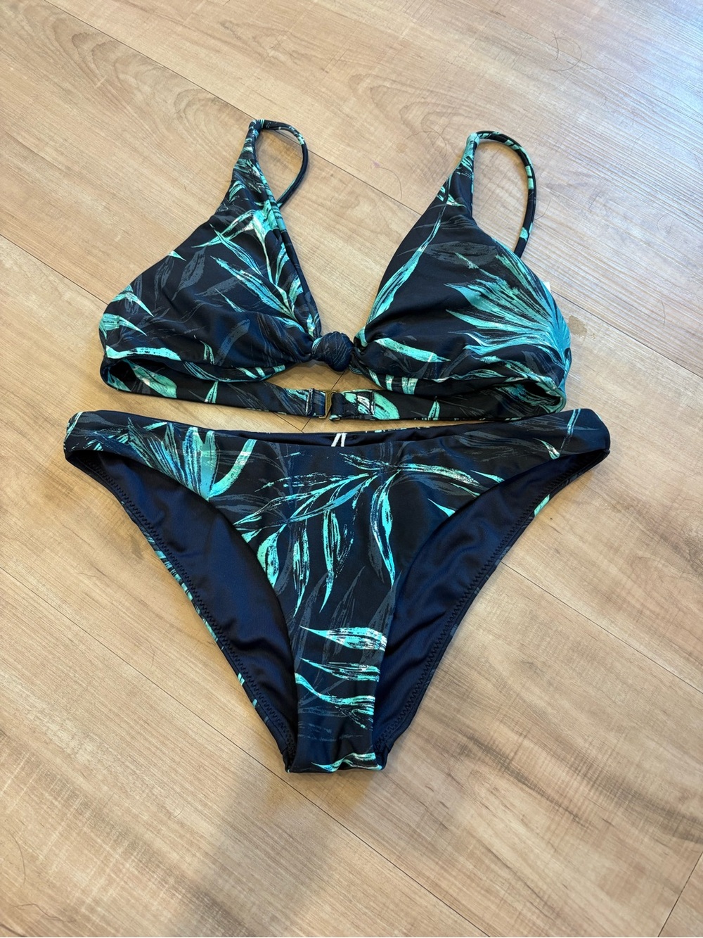 O'Neill Black Bikini with Teal Leaf Print